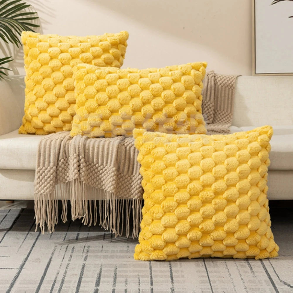 Cushion Cover | 3D Plush Grid Texture | Machine-Washable