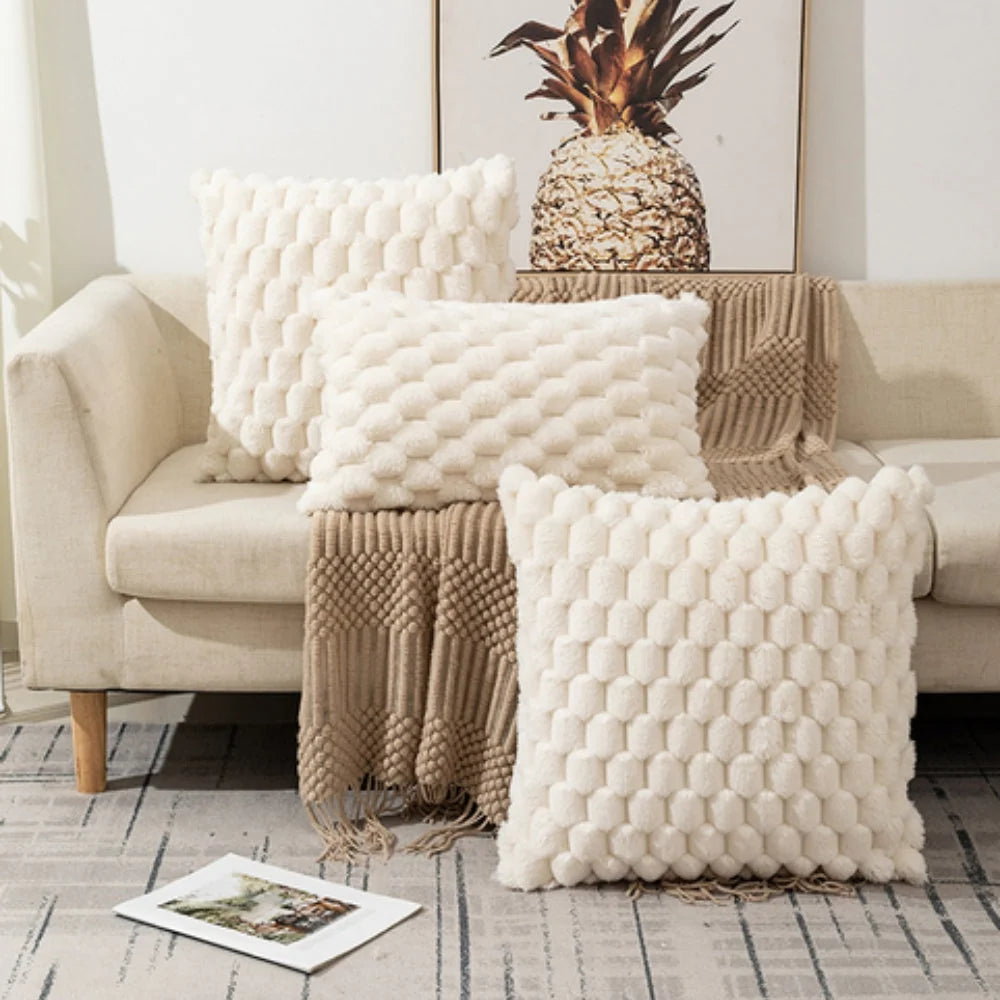 Cushion Cover | 3D Plush Grid Texture | Machine-Washable
