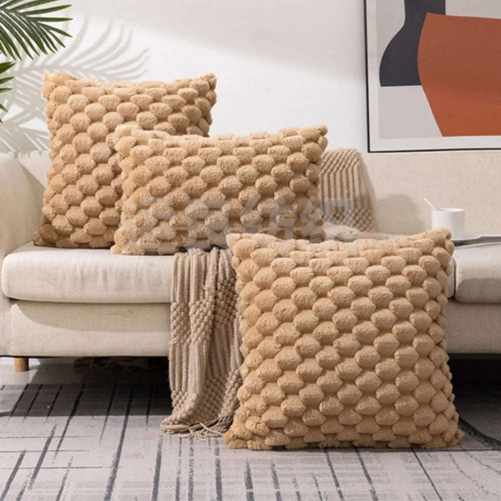 Cushion Cover | 3D Plush Grid Texture | Machine-Washable
