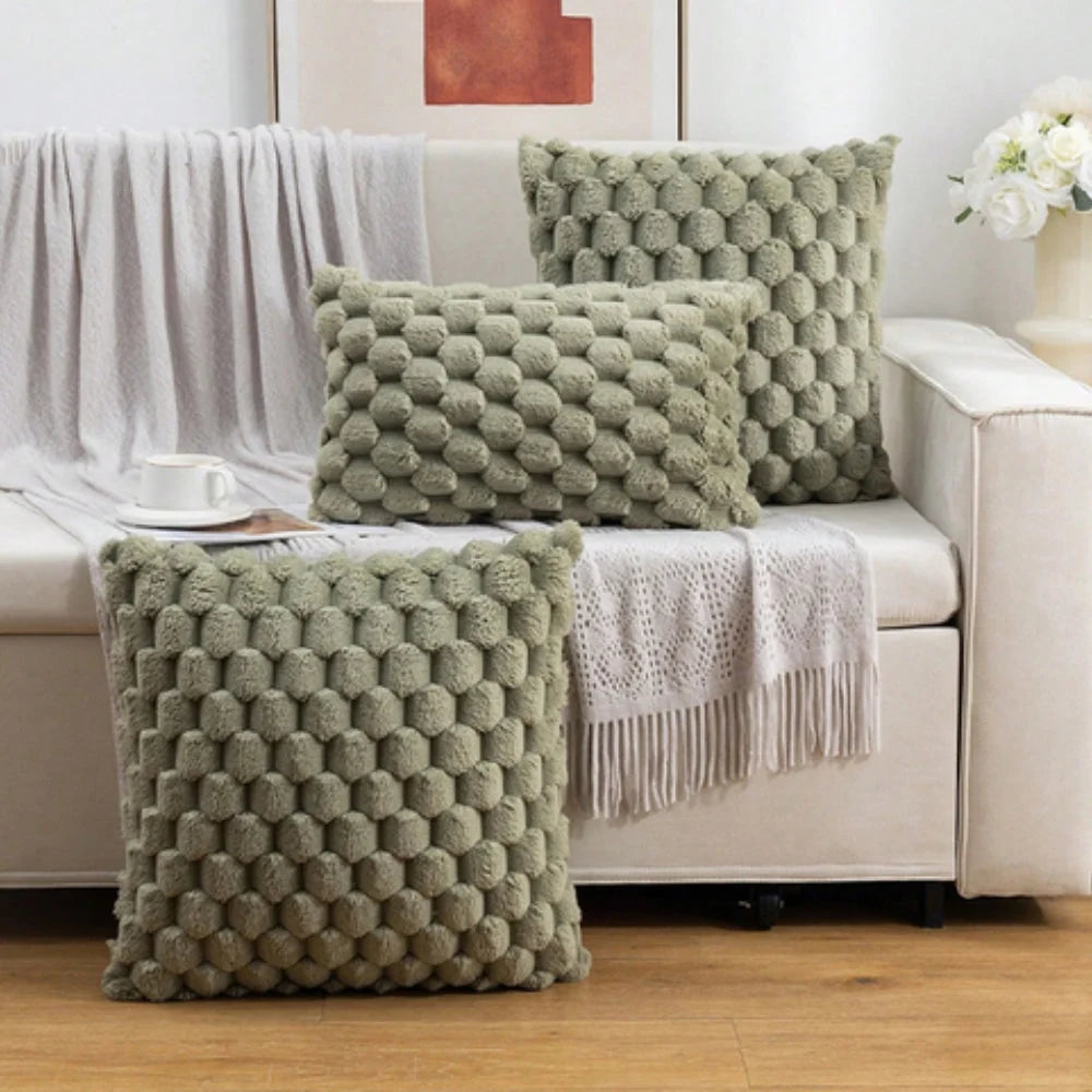 Cushion Cover | 3D Plush Grid Texture | Machine-Washable