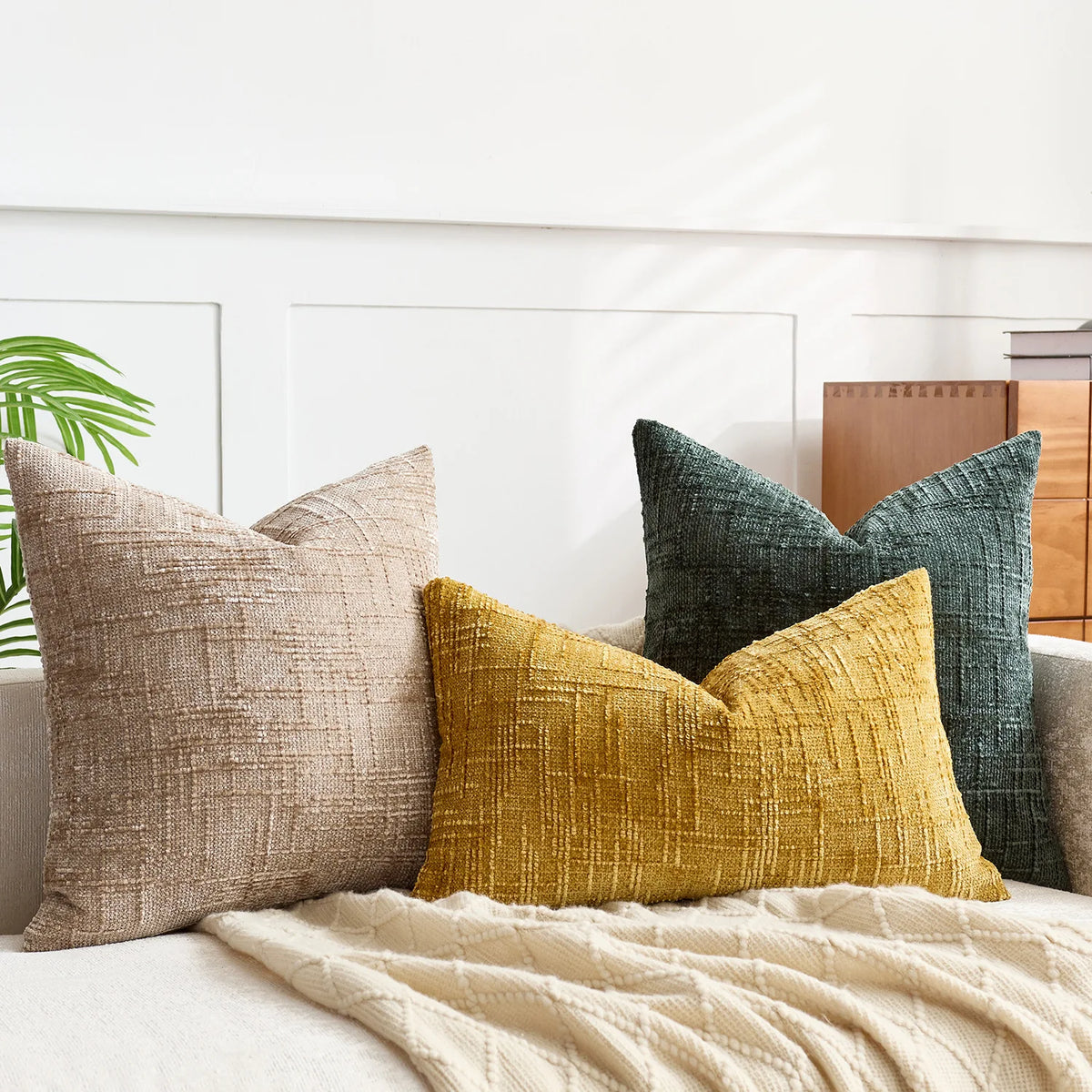 Cushion Cover | Chenille Fabric & Bamboo Texture | Solid Color