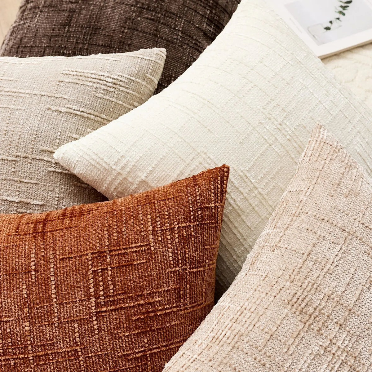 Cushion Cover | Chenille Fabric & Bamboo Texture | Solid Color