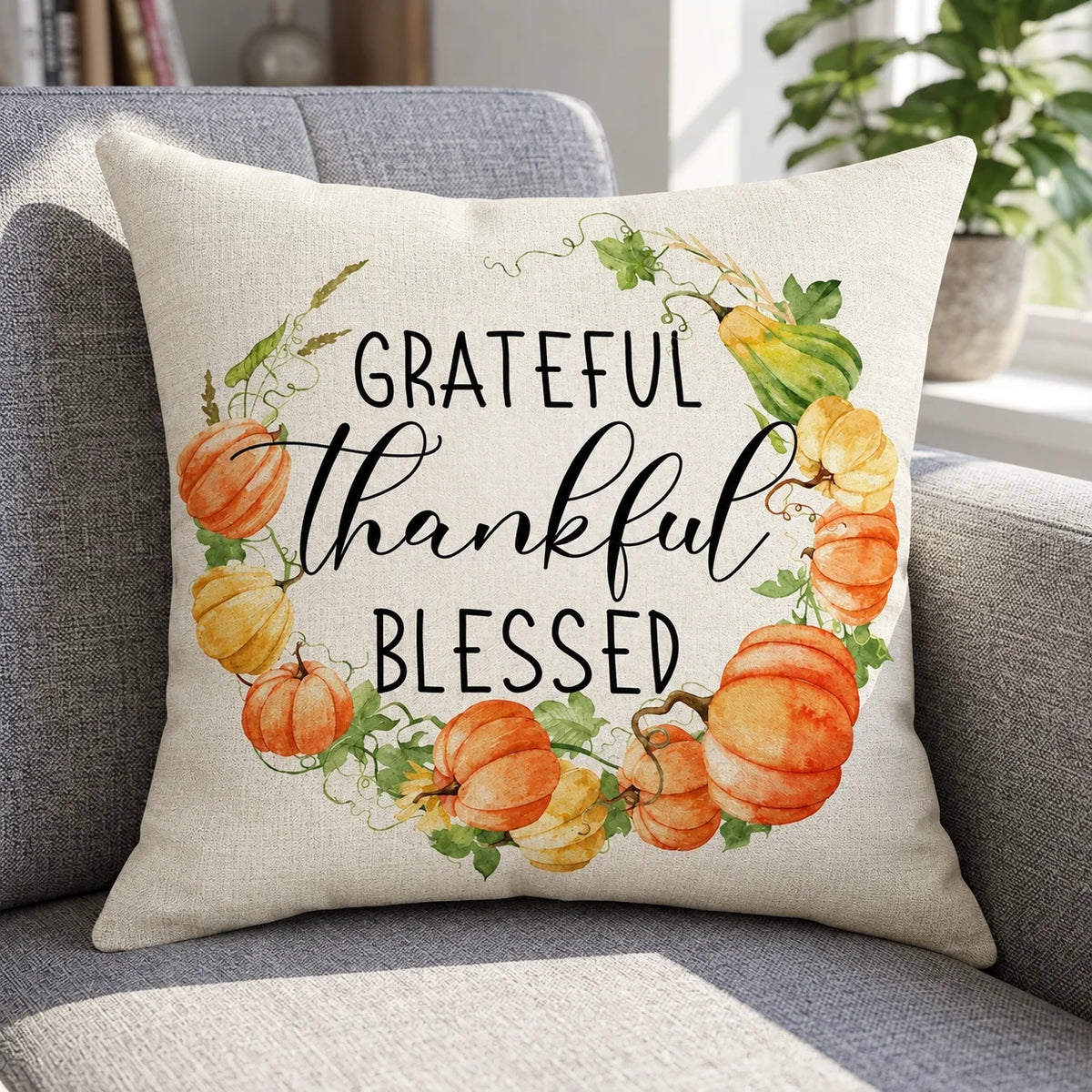 Cushion Cover | Pumpkin Print Cotton & Machine-Washable | 45 x 45 cm