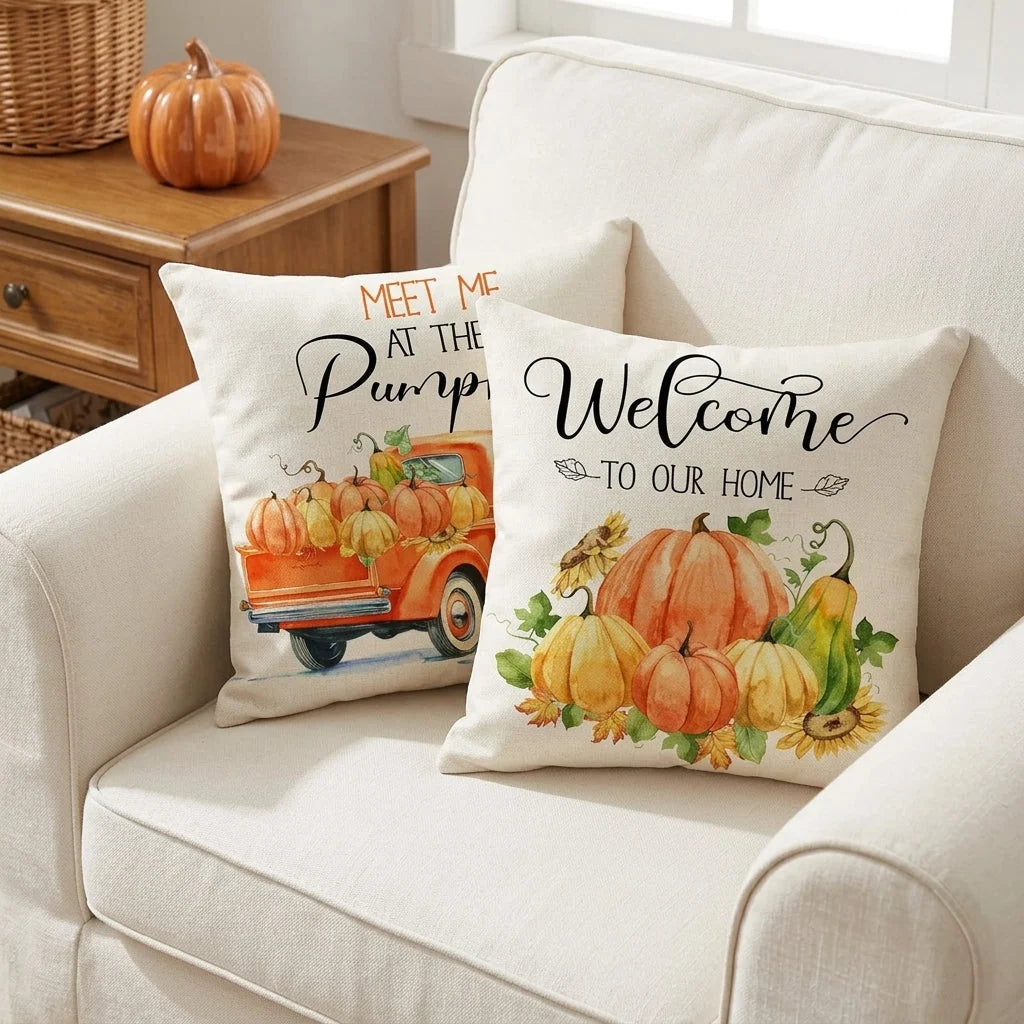 Cushion Cover | Pumpkin Print Cotton & Machine-Washable | 45 x 45 cm