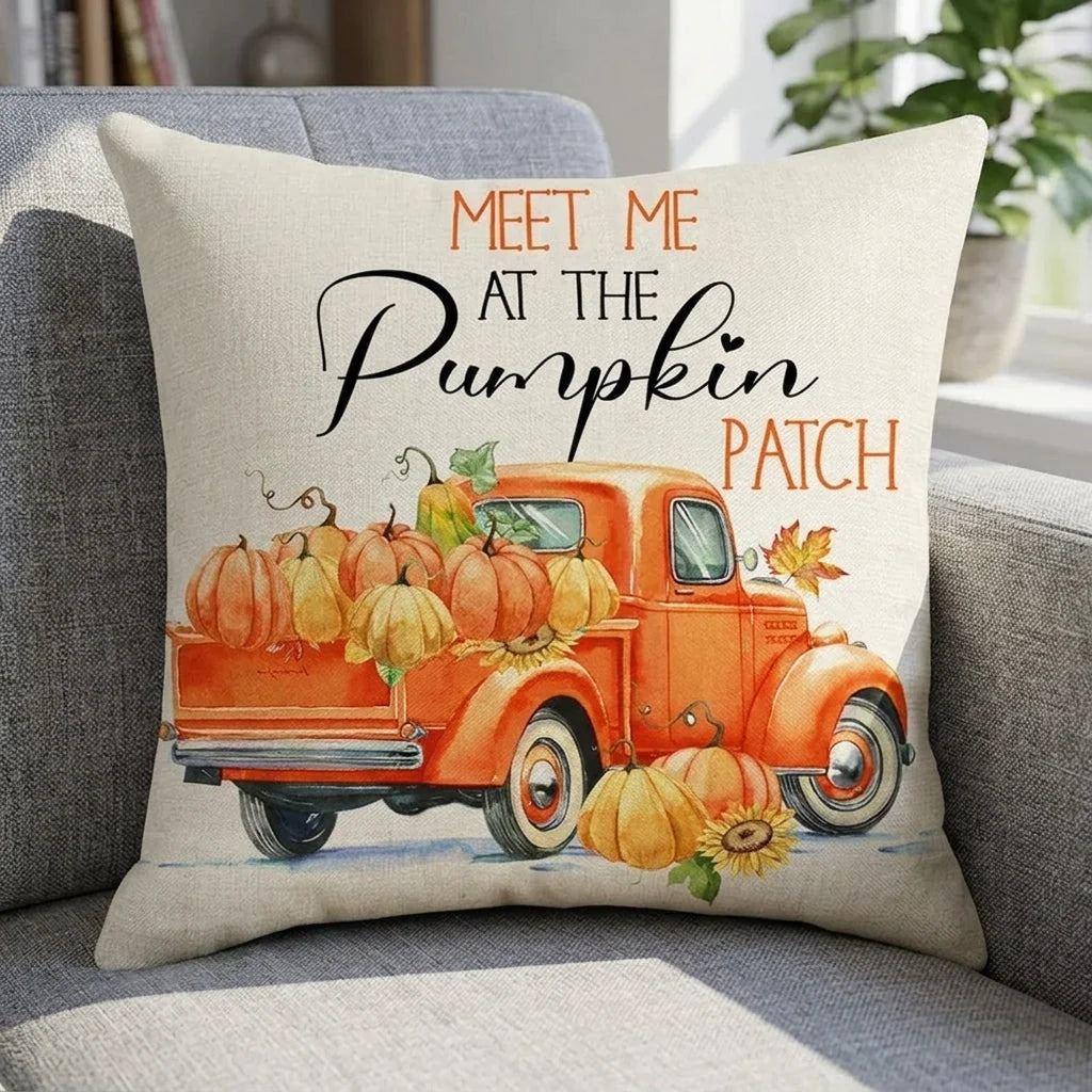 Cushion Cover | Pumpkin Print Cotton & Machine-Washable | 45 x 45 cm