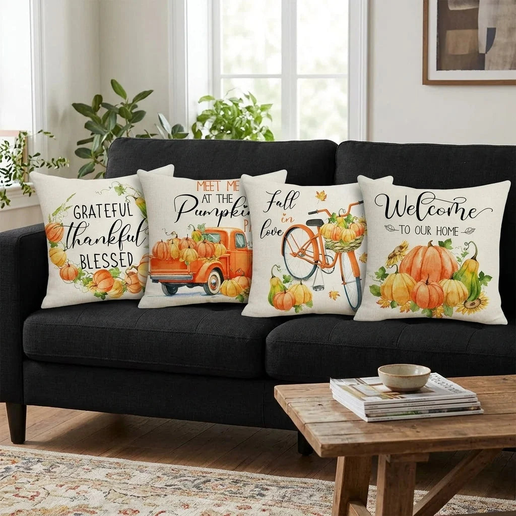 Cushion Cover | Pumpkin Print Cotton & Machine-Washable | 45 x 45 cm