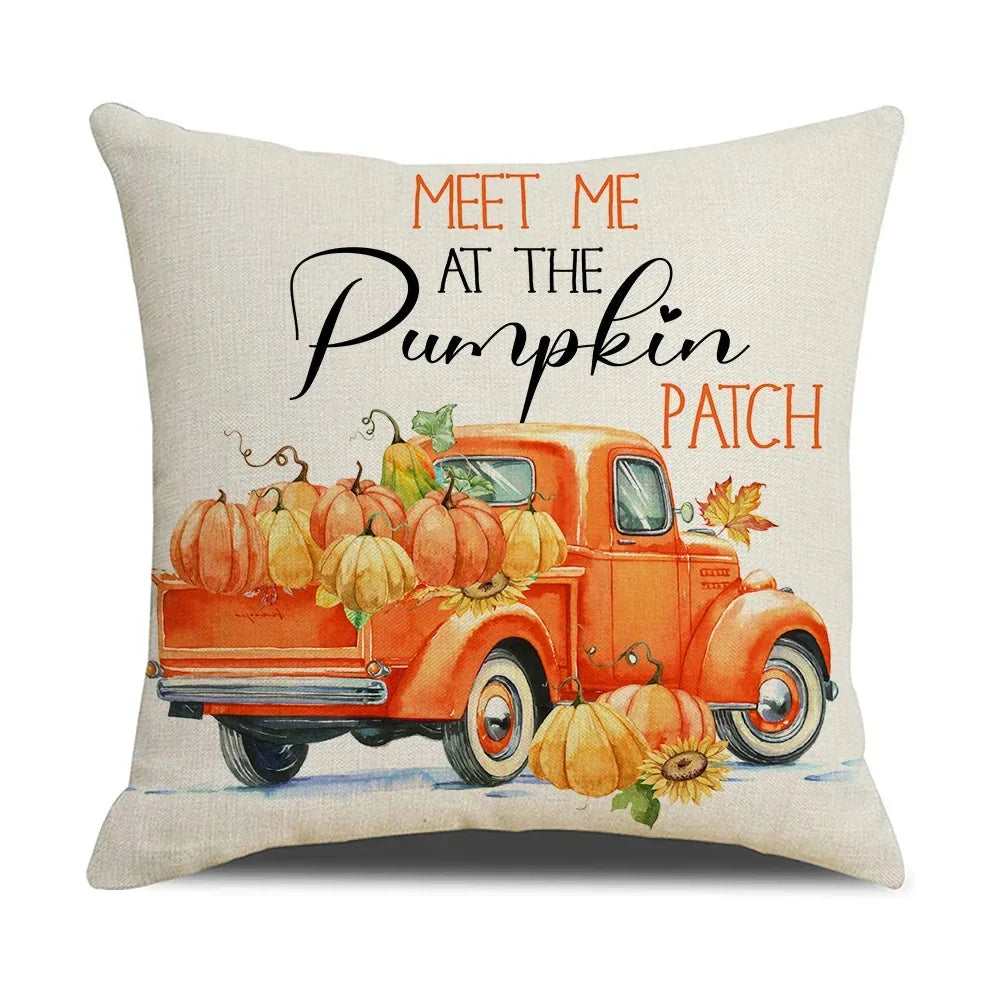 Cushion Cover | Pumpkin Print Cotton & Machine-Washable | 45 x 45 cm