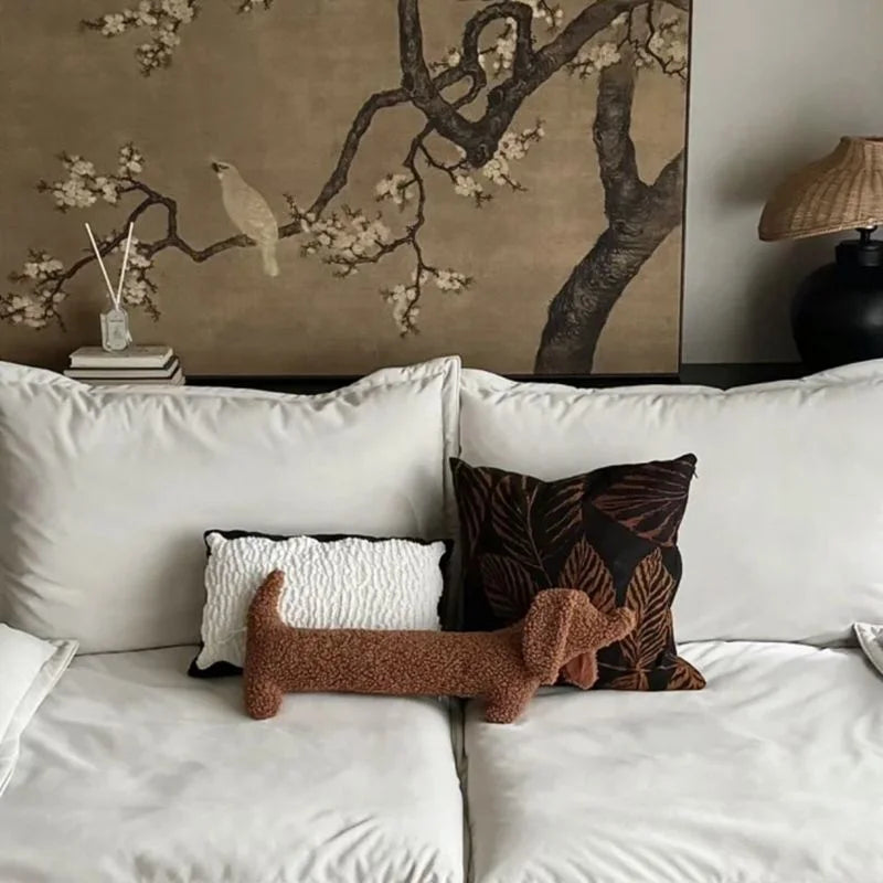 Decorative Cushion | Dachshund-Shaped Bouclé-Style Fabric | 68 cm
