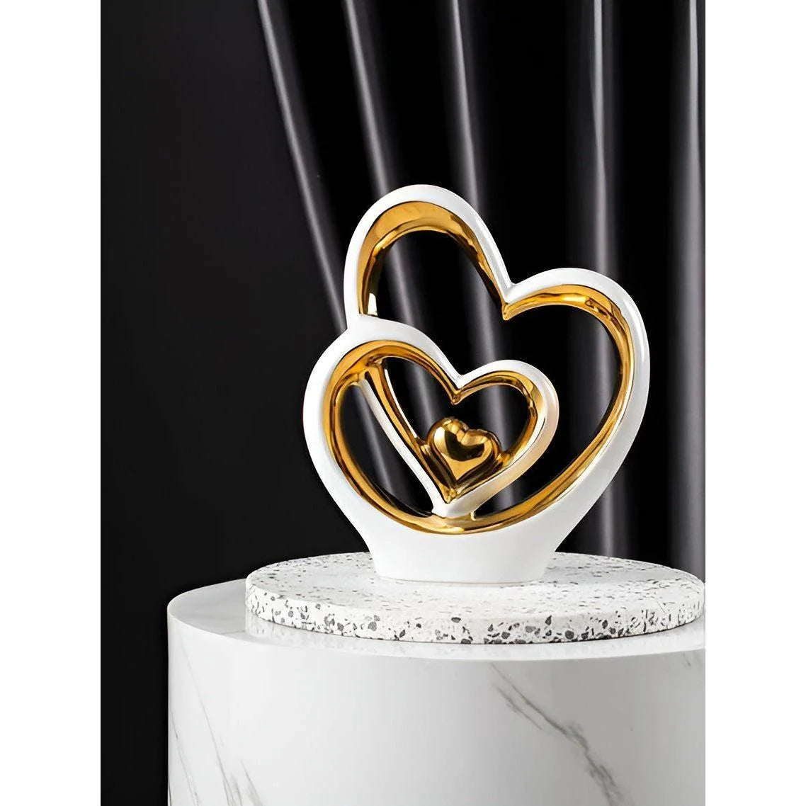 Decorative Figure | Porcelain Smooth-Glazed Double Heart | Tabletop Size