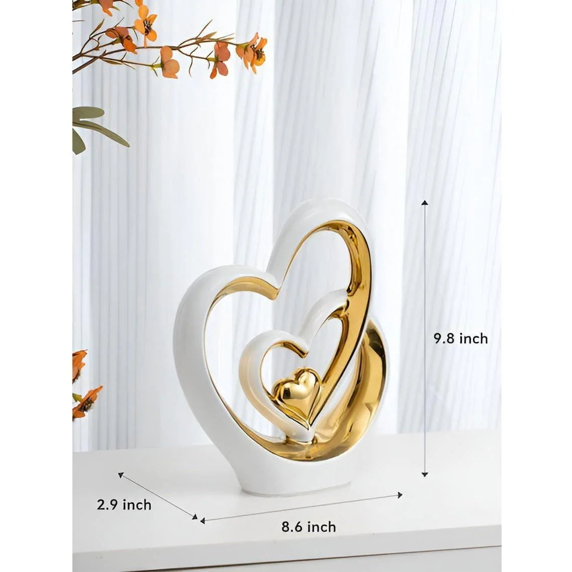 Decorative Figure | Porcelain Smooth-Glazed Double Heart | Tabletop Size