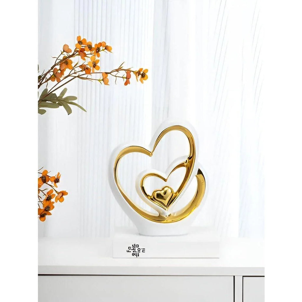 Decorative Figure | Porcelain Smooth-Glazed Double Heart | Tabletop Size