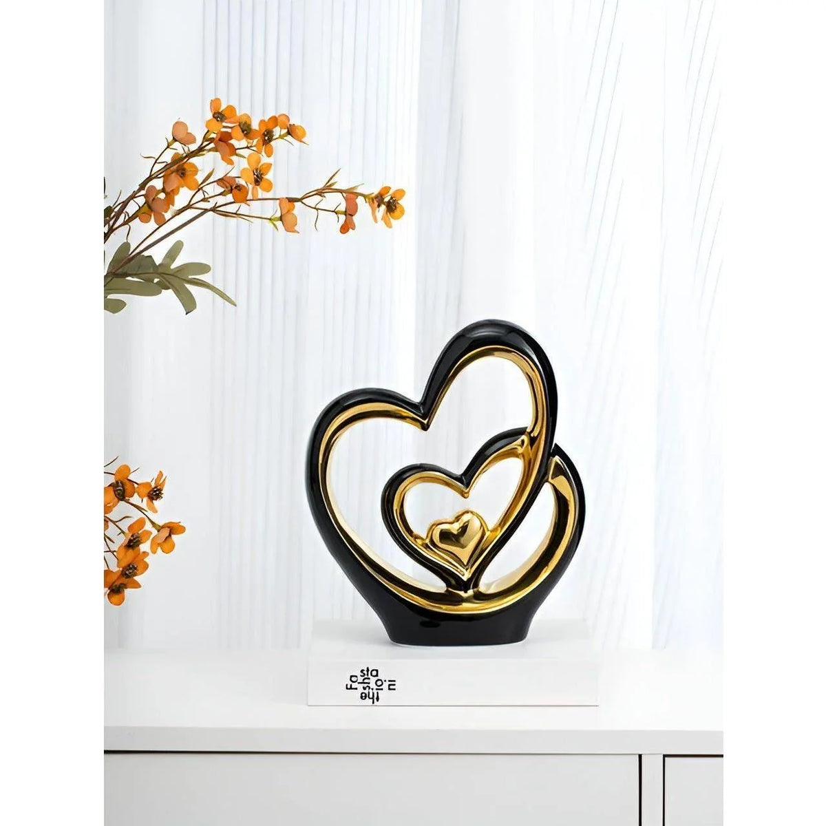 Decorative Figure | Porcelain Smooth-Glazed Double Heart | Tabletop Size