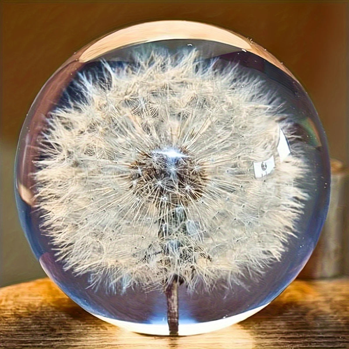 Decorative Glass Orb | Real Dandelion Encased & Crystal Effect | Approx. 7 cm