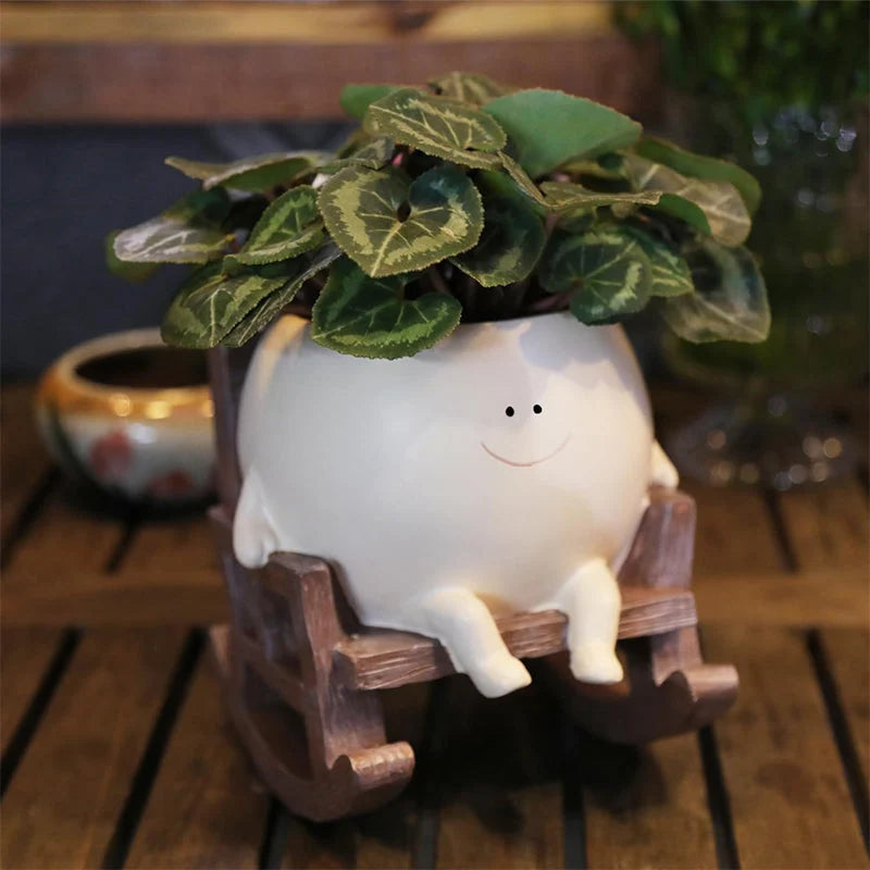 Decorative Plant Pot | Smiley Face Resin & Tabletop