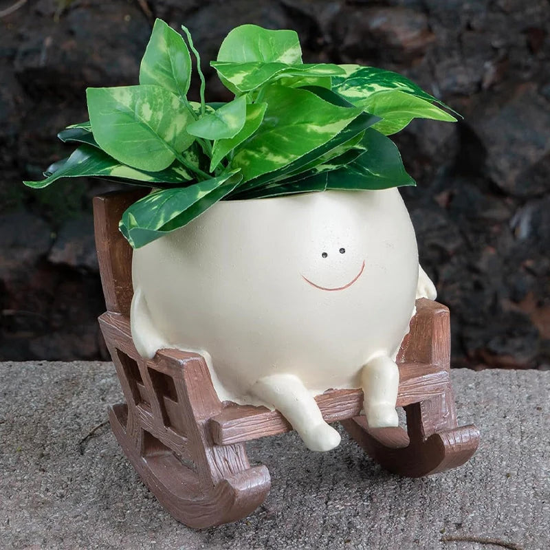 Decorative Plant Pot | Smiley Face Resin & Tabletop