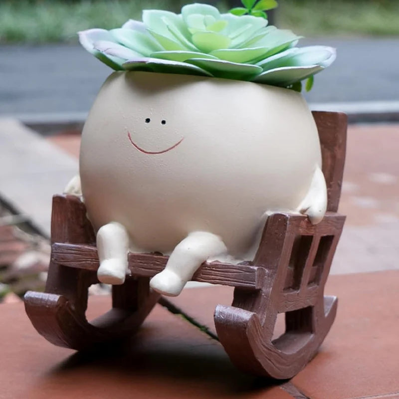 Decorative Plant Pot | Smiley Face Resin & Tabletop