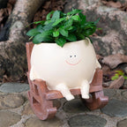 Decorative Plant Pot | Smiley Face Resin & Tabletop