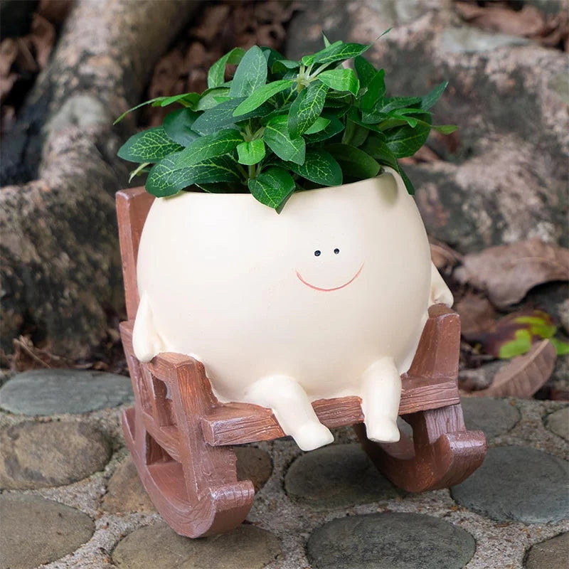 Decorative Plant Pot | Smiley Face Resin & Tabletop