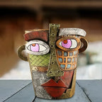 Decorative Planter | Hand-Painted Resin Abstract Face