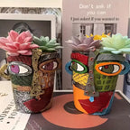 Decorative Planter | Hand-Painted Resin Abstract Face