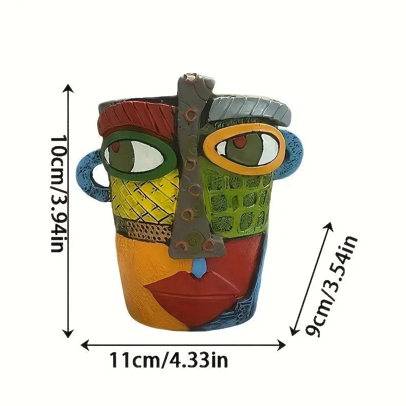 Decorative Planter | Hand-Painted Resin Abstract Face