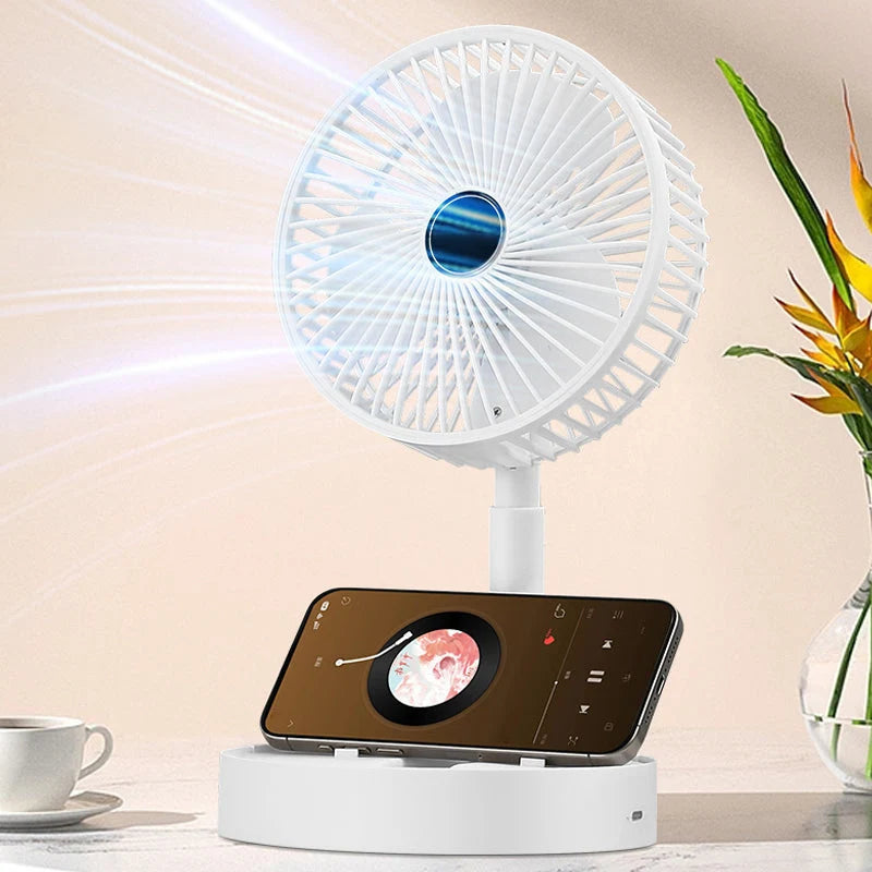 Desk Fan | Foldable & Telescopic With Phone Holder | USB-C Rechargeable