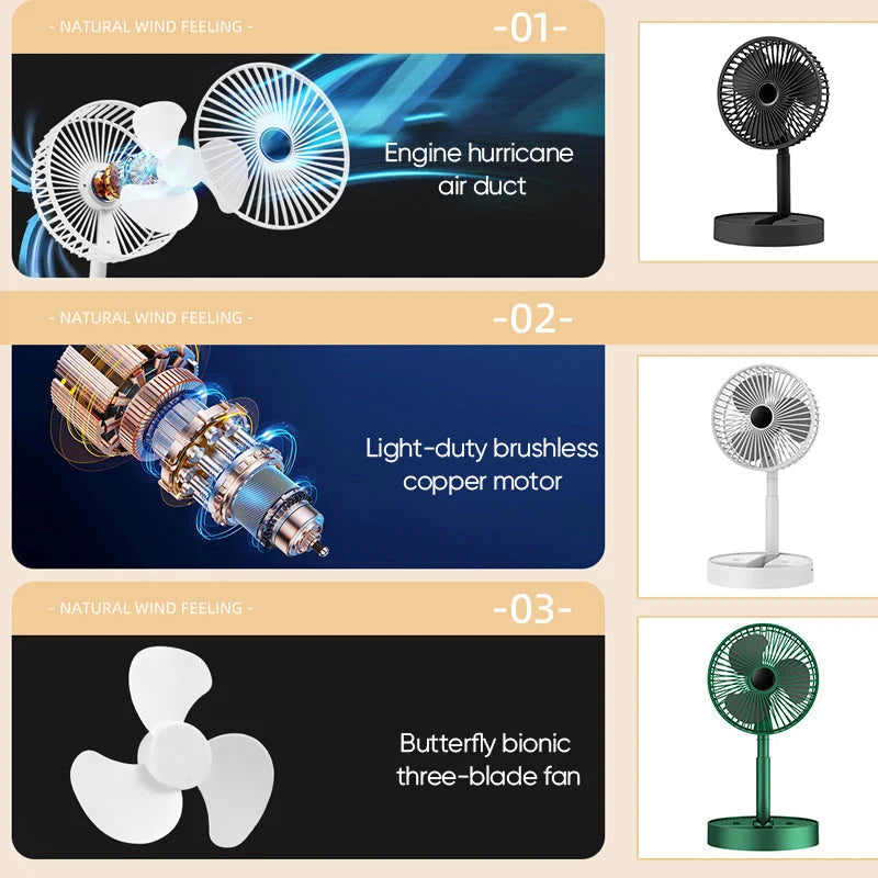 Desk Fan | Foldable & Telescopic With Phone Holder | USB-C Rechargeable