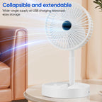 Desk Fan | Foldable & Telescopic With Phone Holder | USB-C Rechargeable