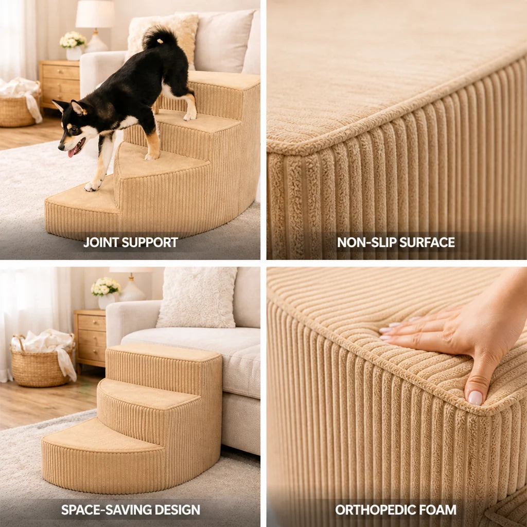 Dog Stairs | Orthopedic Foam & Non-Slip Corduroy | For Small & Medium Dogs