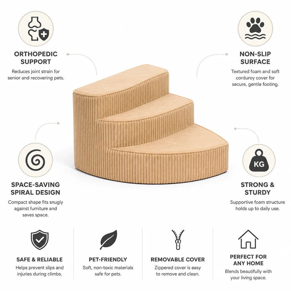 Dog Stairs | Orthopedic Foam & Non-Slip Corduroy | For Small & Medium Dogs