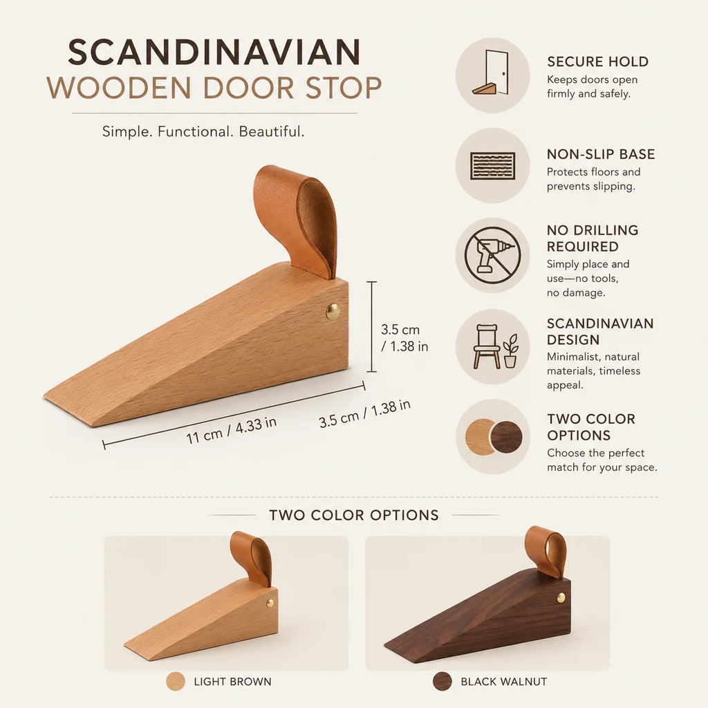 Door Stop | Scandinavian Wood & Non-Slip Base