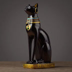 Egyptian Cat Sculpture | Hand-Painted Resin Blue & Gold | 36.5 cm Height