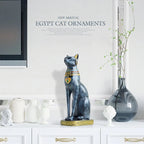 Egyptian Cat Sculpture | Hand-Painted Resin Blue & Gold | 36.5 cm Height
