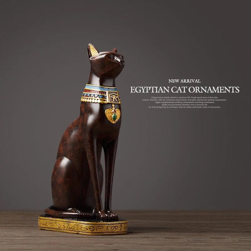 Egyptian Cat Sculpture | Hand-Painted Resin Blue & Gold | 36.5 cm Height