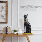 Egyptian Cat Sculpture | Hand-Painted Resin Blue & Gold | 36.5 cm Height