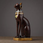 Egyptian Cat Sculpture | Hand-Painted Resin Blue & Gold | 36.5 cm Height