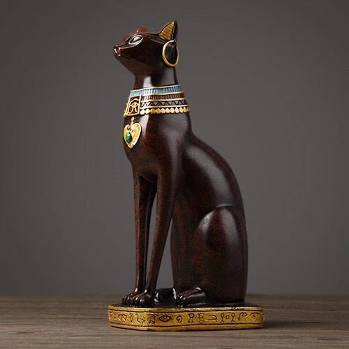 Egyptian Cat Sculpture | Hand-Painted Resin Blue & Gold | 36.5 cm Height