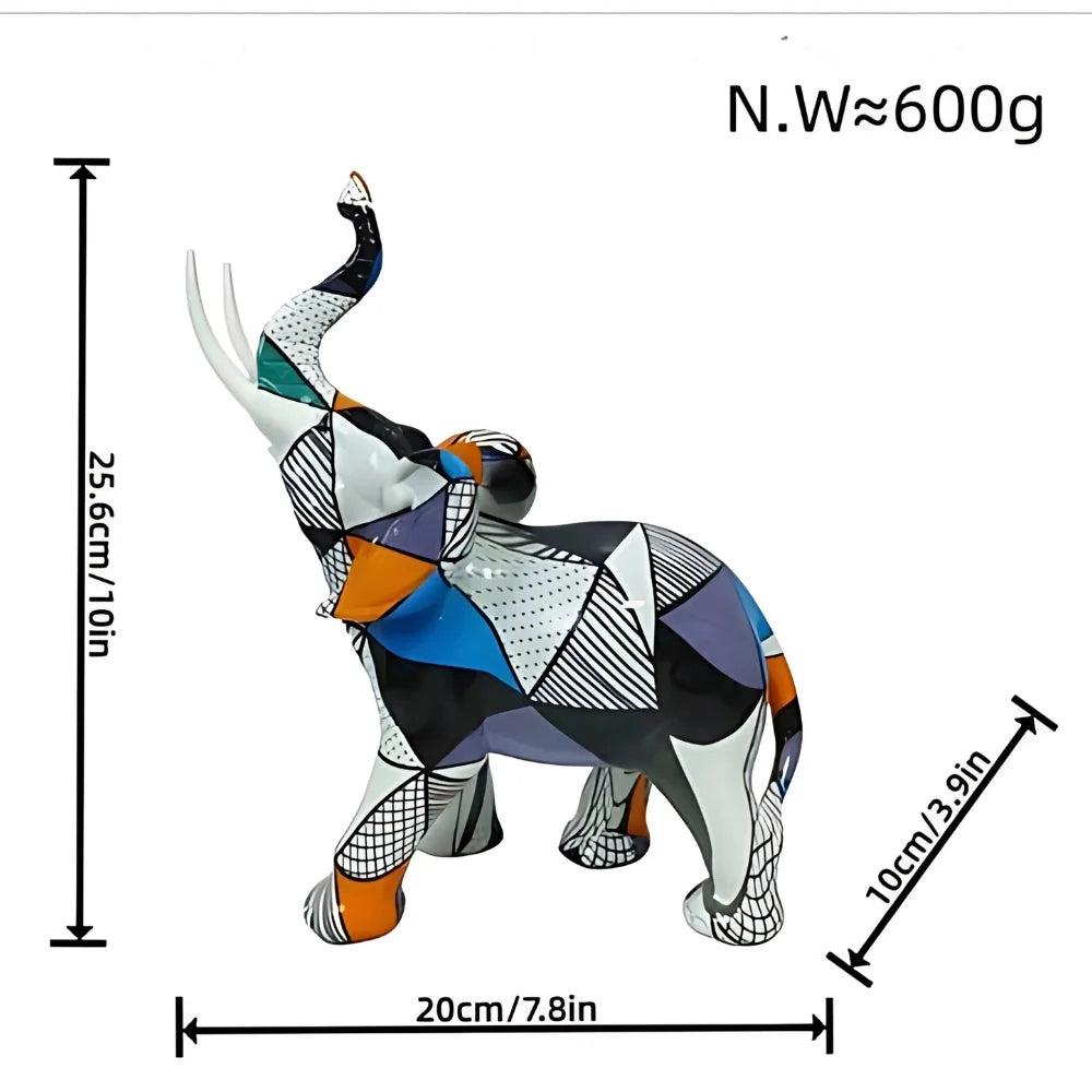 Elephant Figurine | Colorful Hand-Painted Geometric Design & Resin