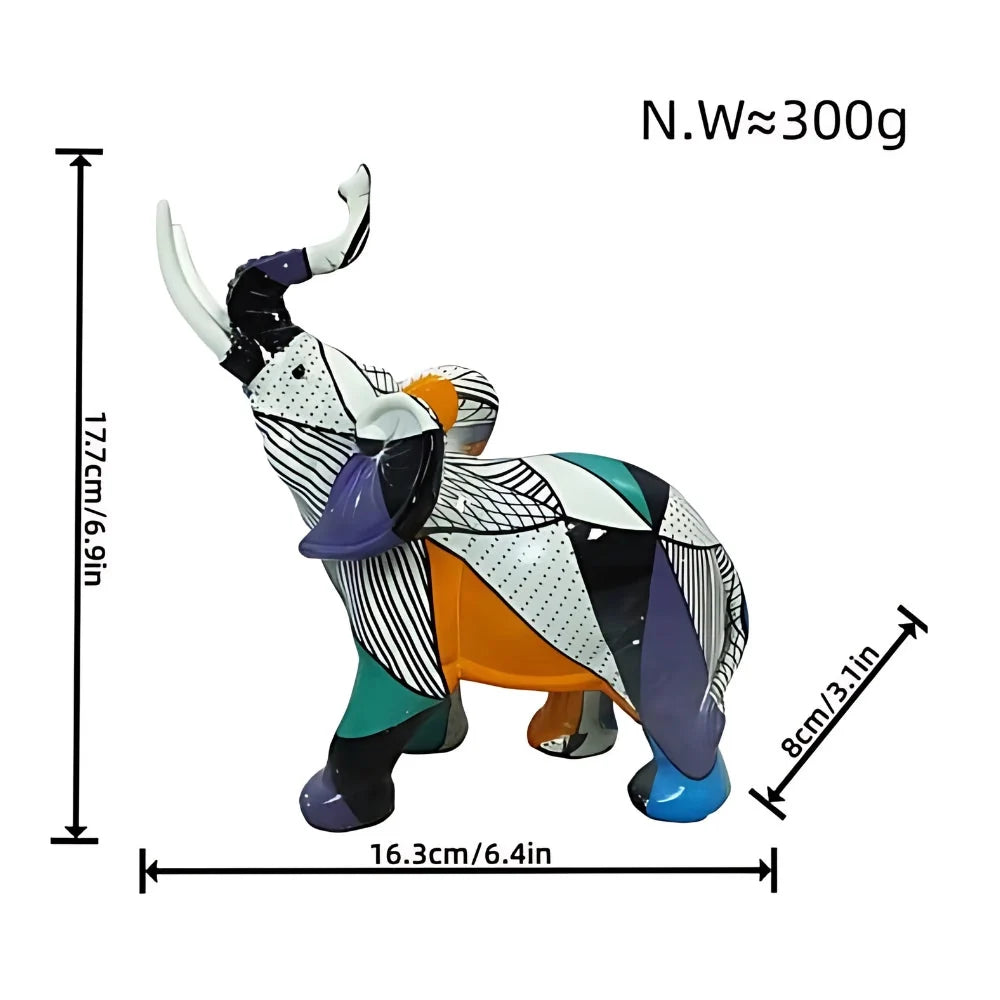 Elephant Figurine | Colorful Hand-Painted Geometric Design & Resin