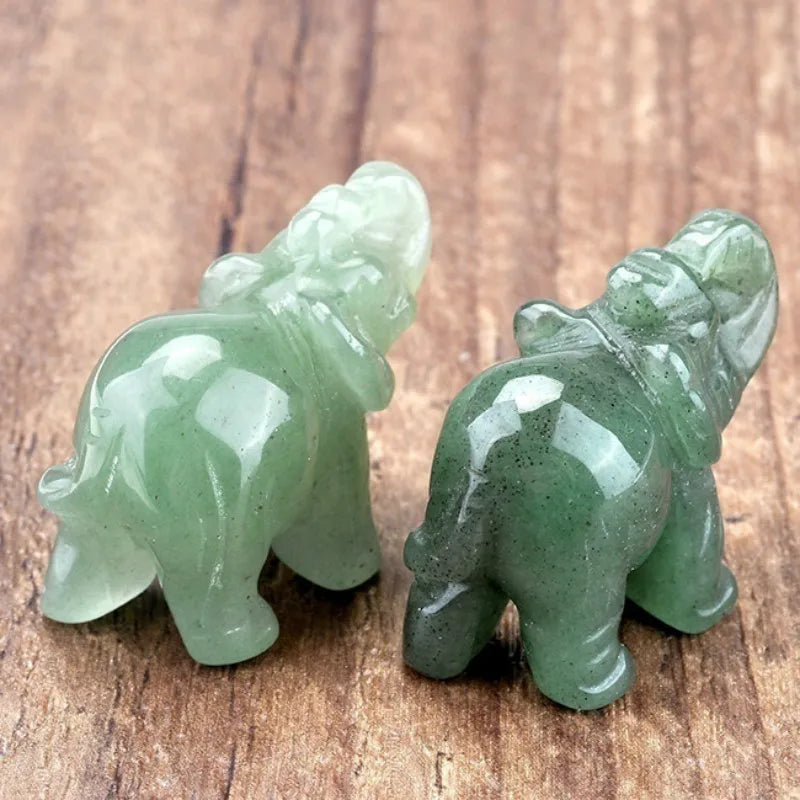 Elephant Figurine | Green Aventurine Jade & Feng Shui | Home & Office Decor