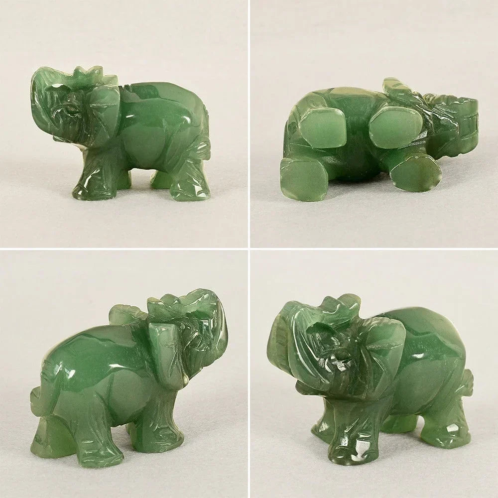Elephant Figurine | Green Aventurine Jade & Feng Shui | Home & Office Decor