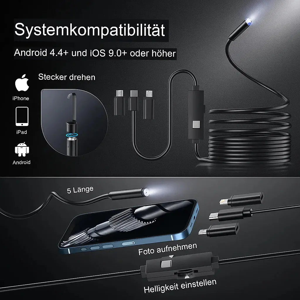 Endoscope Camera | Plug-and-Play HD & Waterproof | 5m Flexible Cable