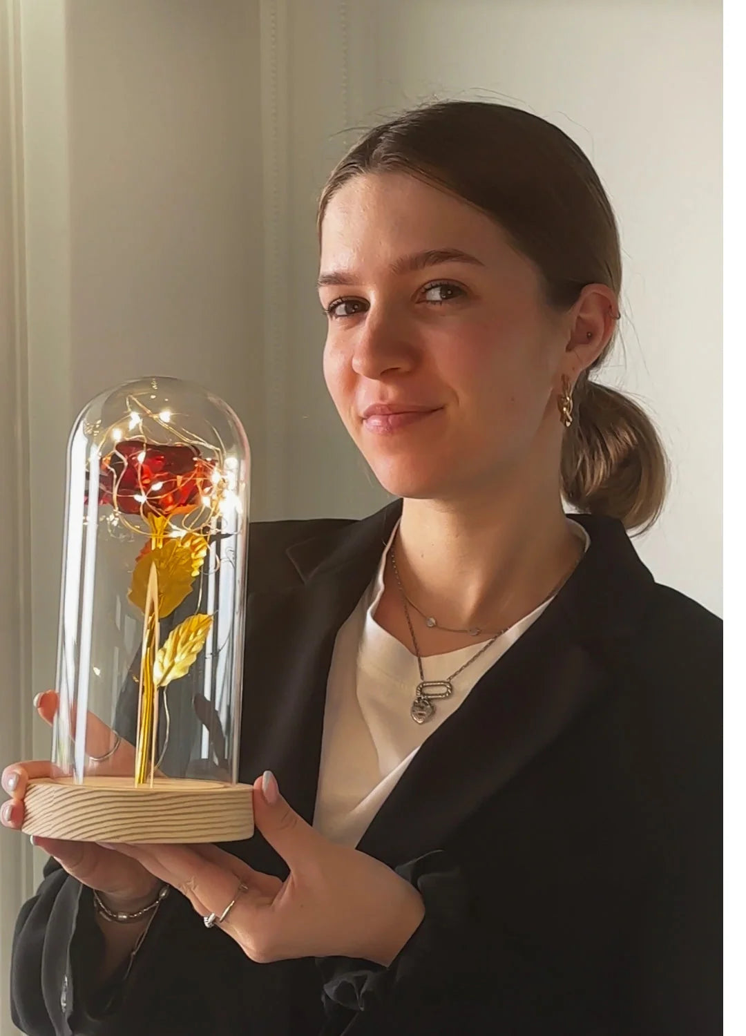 Eternal Rose | 24K Gold Leaf & Warm LED | In Glass Bell Jar