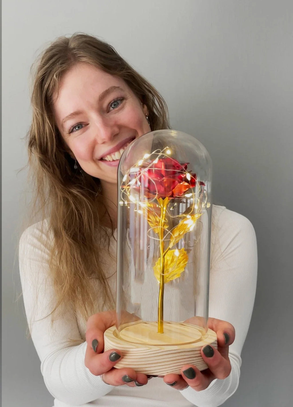 Eternal Rose | 24K Gold Leaf & Warm LED | In Glass Bell Jar