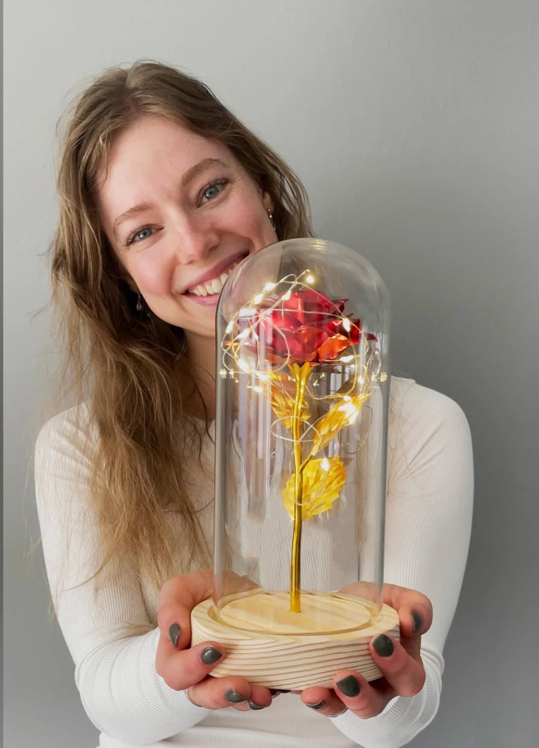 Eternal Rose | 24K Gold Leaf & Warm LED | In Glass Bell Jar