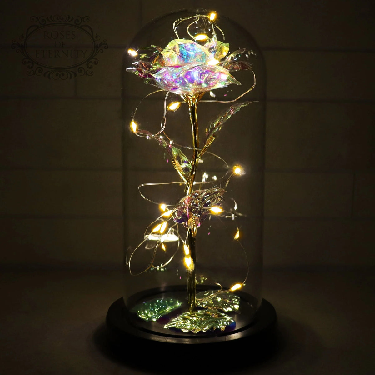 Eternal Rose | 24K Gold Leaf & Warm LED | In Glass Bell Jar