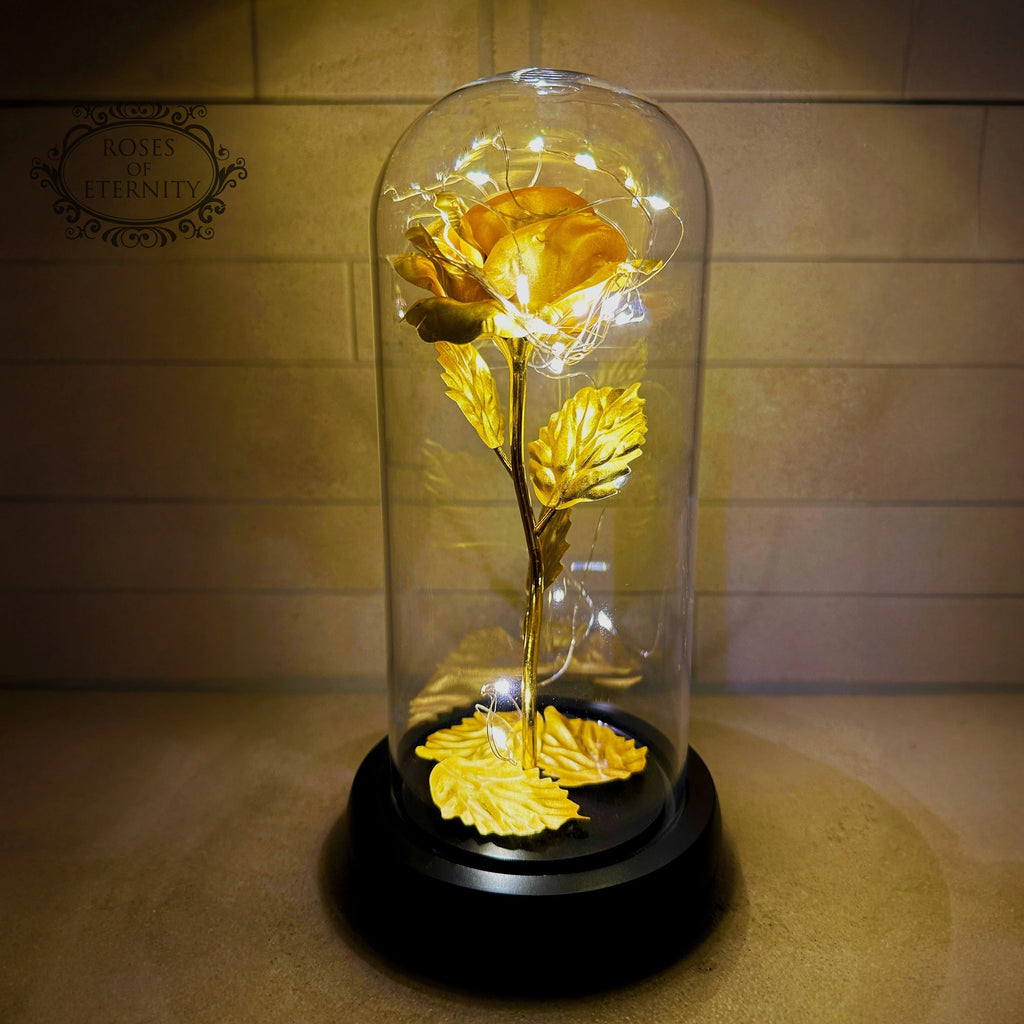 Eternal Rose | 24K Gold Leaf & Warm LED | In Glass Bell Jar
