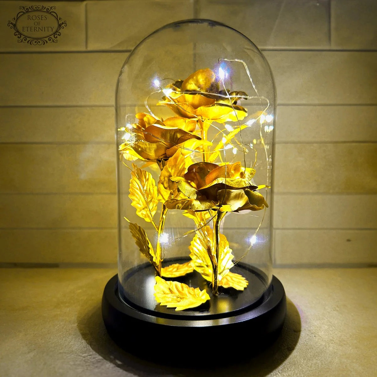 Eternal Rose | 24K Gold Leaf & Warm LED | In Glass Bell Jar