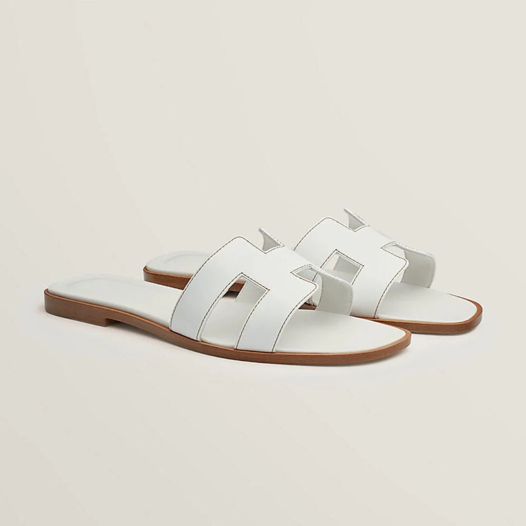 Flat Sandals | Genuine Leather, Cut-Out Design & Cushioned Footbed