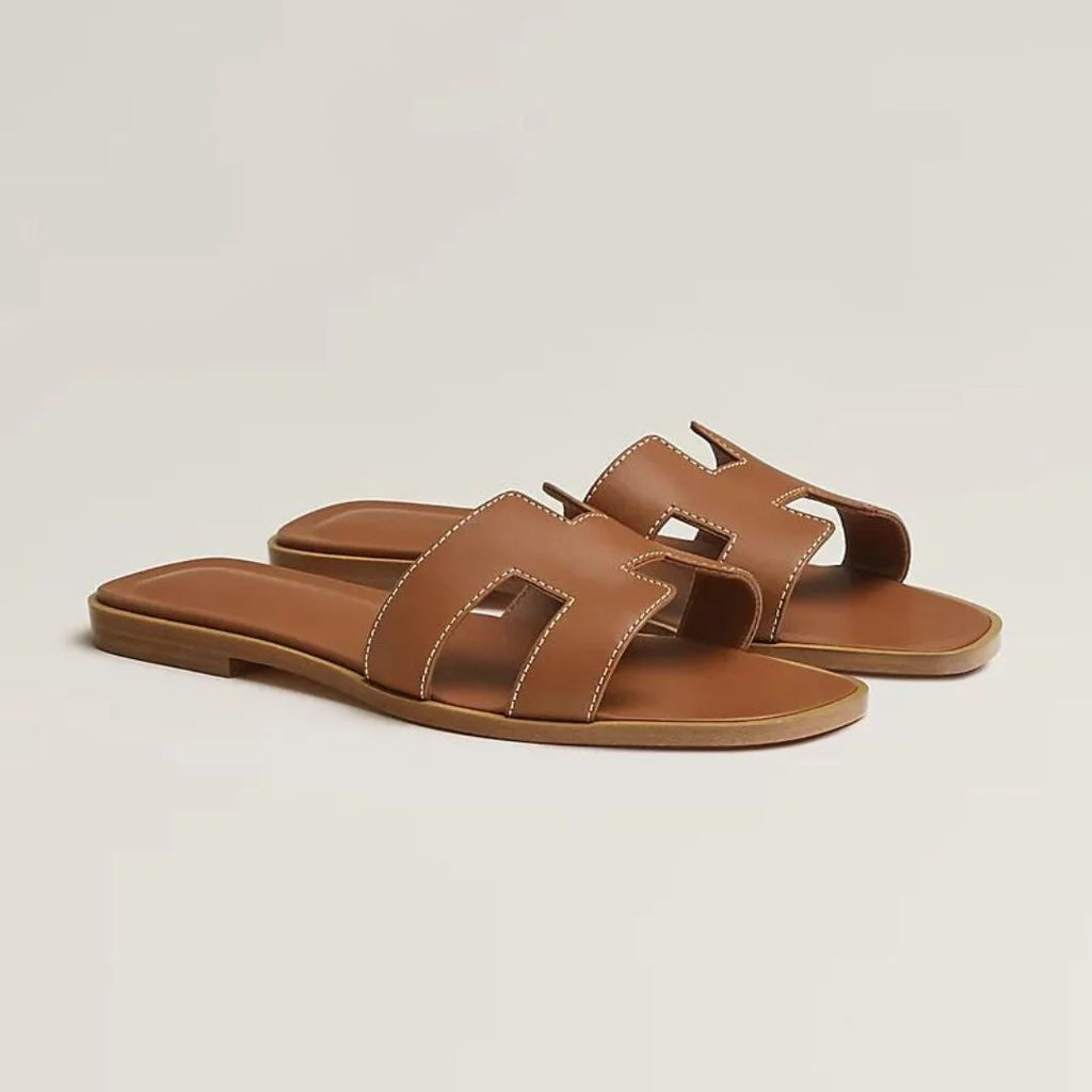 Flat Sandals | Genuine Leather, Cut-Out Design & Cushioned Footbed